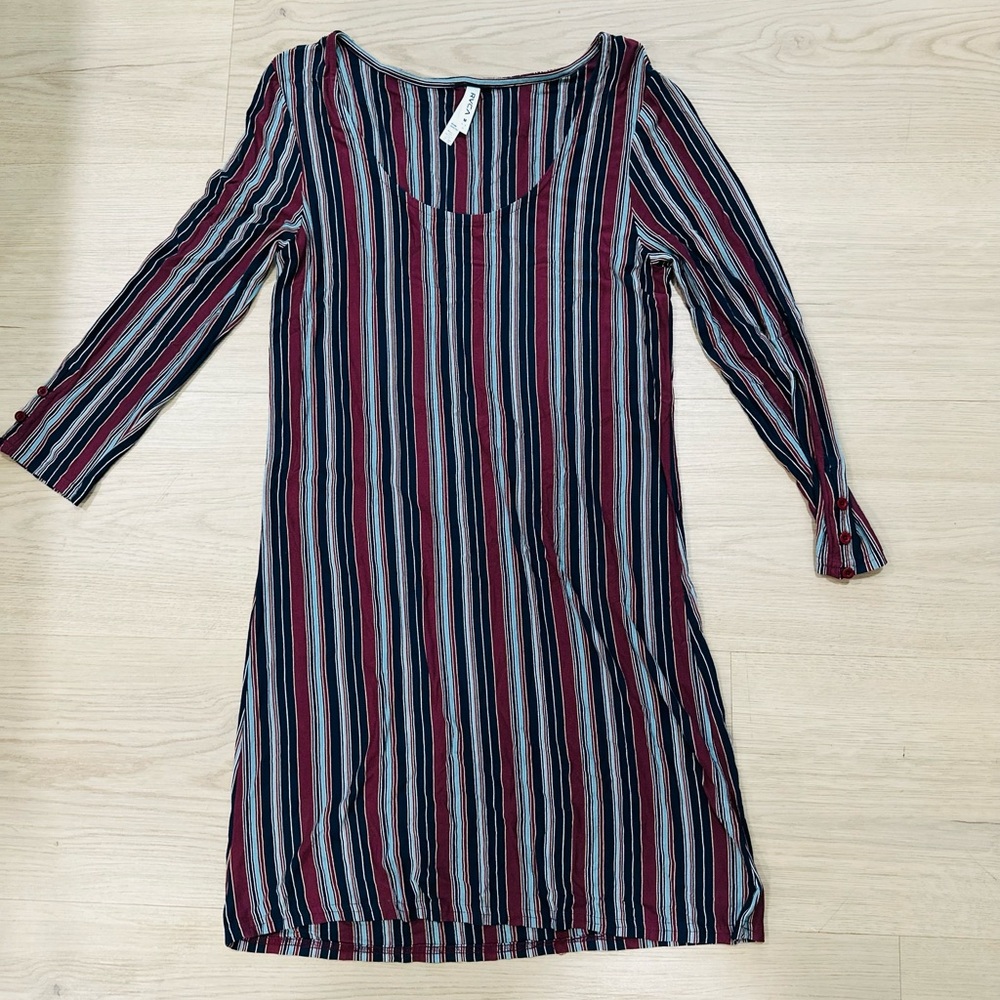 RVCA Red and Blue Sheath Dress Scoop Neck 3/4 Sleeve